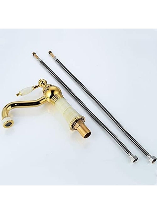 واي دي صنبور حوض فاخر ذو مقبض واحد بتصميم رخامي، خلاط حوض يُثبّت على سطح الحوض، مصنوع من النحاس الصلب، صنبور حوض عالي القوس لحوض الغسيل على سطح الطاولة. - Image 3